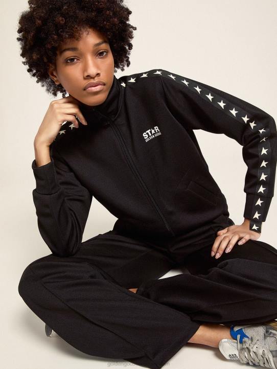 mujer sudadera negra con cremallera y estrellas blancas en contrasteGolden Goose 02H6949