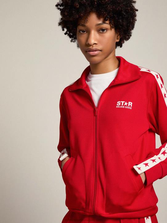 mujer sudadera roja con cremallera y estrellas rojas en contrasteGolden Goose 02H6954