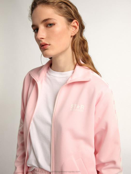 mujer sudadera rosa con cremallera y estrellas rosas en contrasteGolden Goose 02H61055