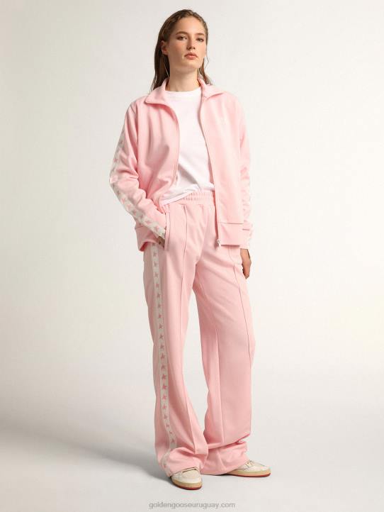 mujer sudadera rosa con cremallera y estrellas rosas en contrasteGolden Goose 02H61055