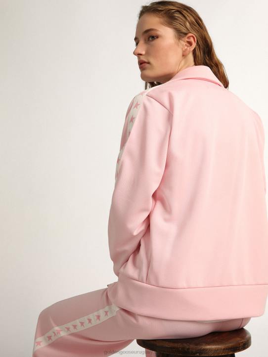 mujer sudadera rosa con cremallera y estrellas rosas en contrasteGolden Goose 02H61055