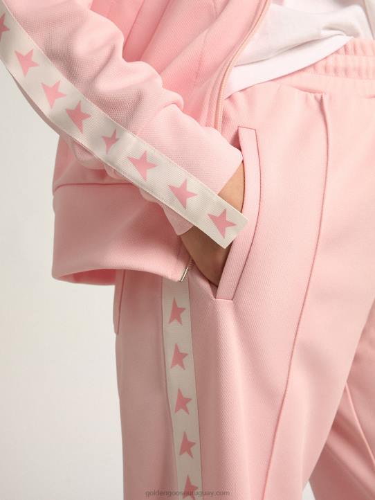 mujer sudadera rosa con cremallera y estrellas rosas en contrasteGolden Goose 02H61055