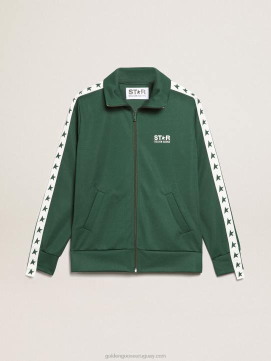 mujer sudadera verde con cremallera y franja blanca con estrellas a contrasteGolden Goose 02H6967
