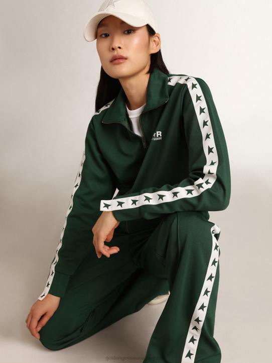 mujer sudadera verde con cremallera y franja blanca con estrellas a contrasteGolden Goose 02H6967