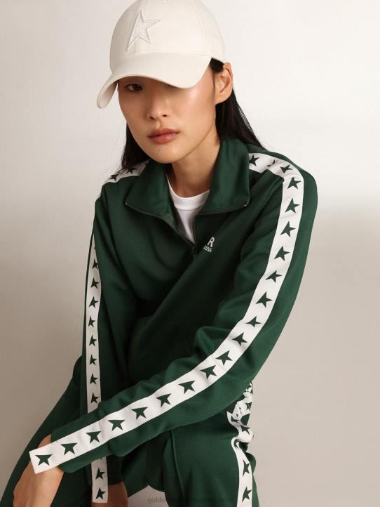 mujer sudadera verde con cremallera y franja blanca con estrellas a contrasteGolden Goose 02H6967
