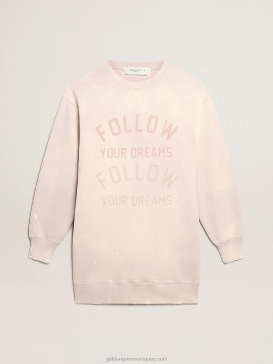 mujer vestido estilo sudadera rosa claro con acabado envejecidoGolden Goose 02H6968