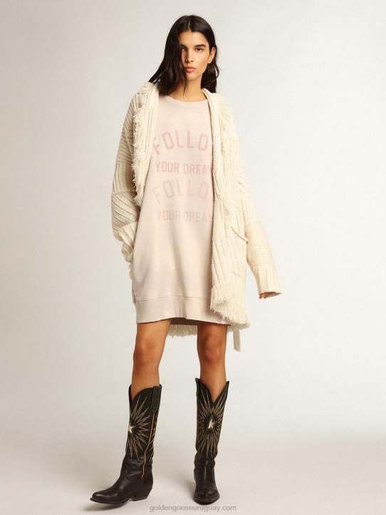 mujer vestido estilo sudadera rosa claro con acabado envejecidoGolden Goose 02H6968