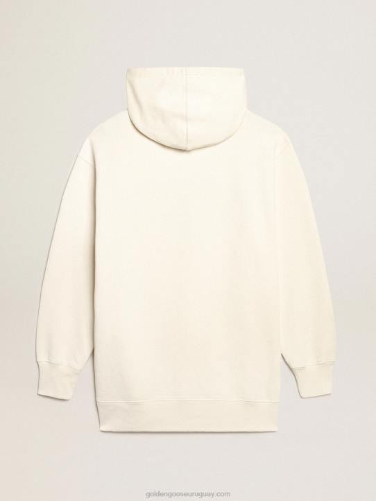 mujer vestido sudadera blanco con capucha y parche dorado 02H6955