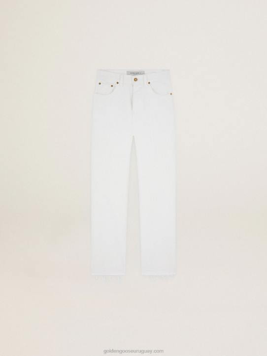 mujer Pantalón cropped de la colección Journey en denim toro blanco con bajo con efecto desgastadoGolden Goose 02H61013