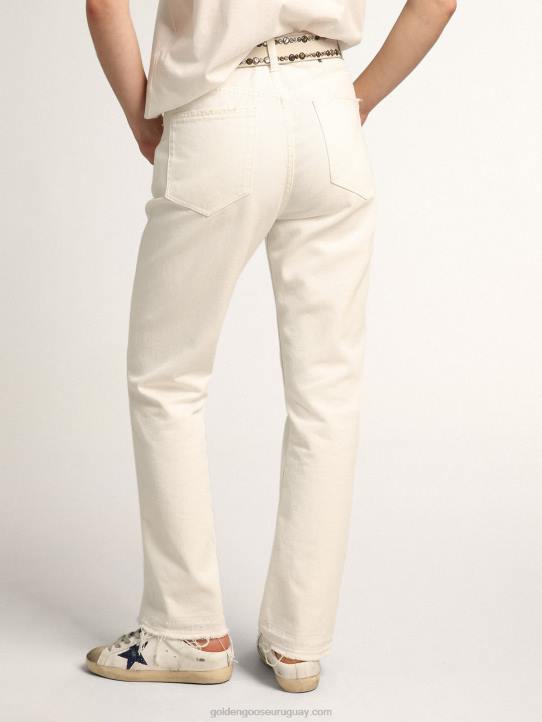 mujer Pantalón cropped de la colección Journey en denim toro blanco con bajo con efecto desgastadoGolden Goose 02H61013