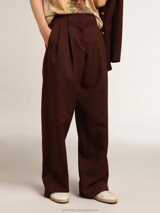 mujer Pantalón flavia de la colección journey en gabardina de lana color achicoria-caféGolden Goose 02H6996