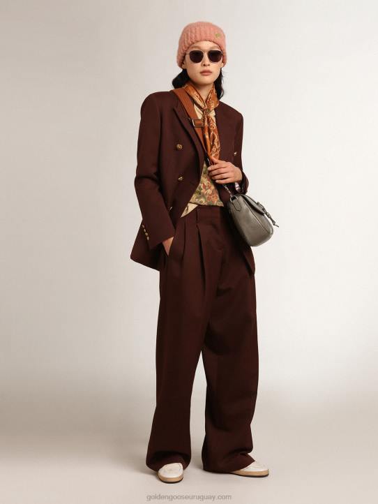 mujer Pantalón flavia de la colección journey en gabardina de lana color achicoria-caféGolden Goose 02H6996