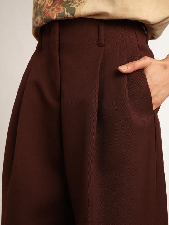 mujer Pantalón flavia de la colección journey en gabardina de lana color achicoria-caféGolden Goose 02H6996