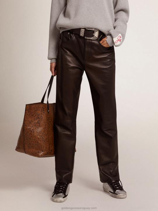 mujer Pantalones capri acampanados de la colección en suave piel de napa negraGolden Goose 02H61038