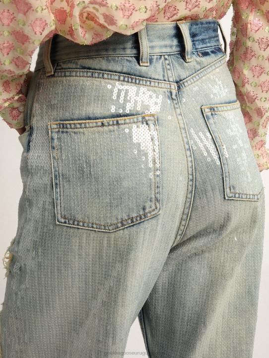 mujer Vaqueros de la colección Journey en denim azul claro con efecto envejecido y lentejuelas por toda la prendaGolden Goose 02H61017