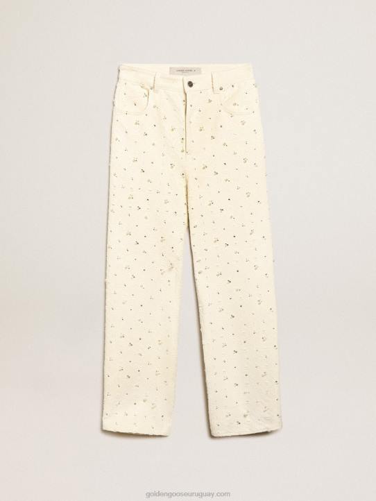 mujer Vaqueros kim de la colección Journey de algodón blanco roto con motivos de rombos y detalles de cuentas y cristales.Golden Goose 02H6948
