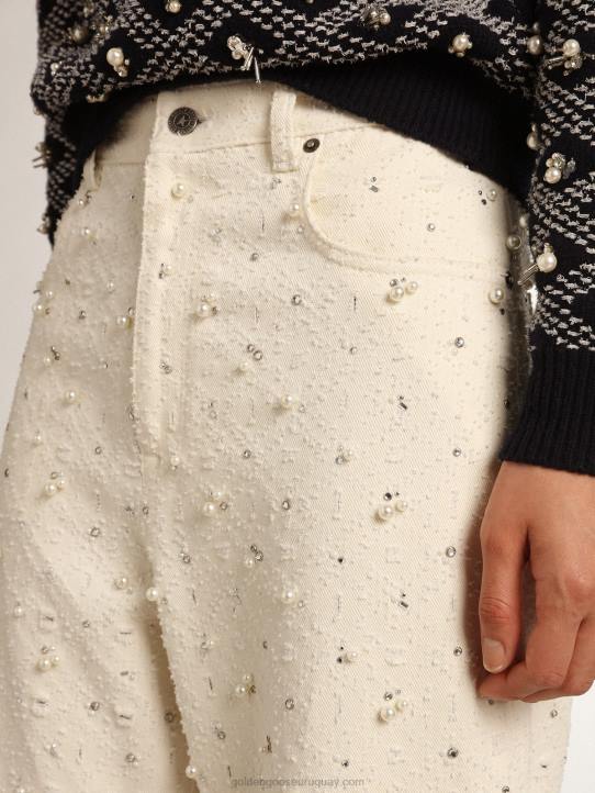 mujer Vaqueros kim de la colección Journey de algodón blanco roto con motivos de rombos y detalles de cuentas y cristales.Golden Goose 02H6948