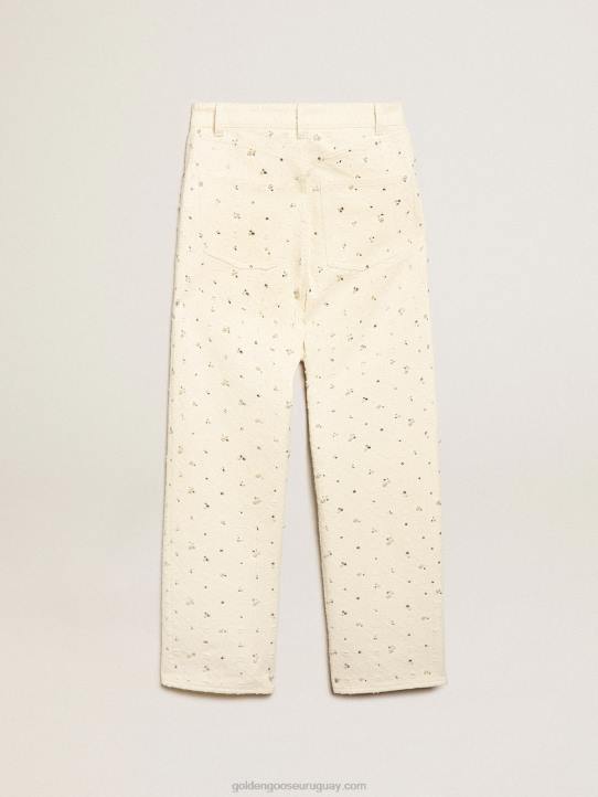 mujer Vaqueros kim de la colección Journey de algodón blanco roto con motivos de rombos y detalles de cuentas y cristales.Golden Goose 02H6948