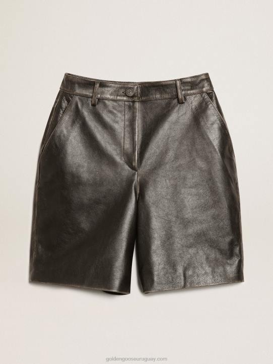 mujer bermudas de piel negra con efecto desgastadoGolden Goose 02H6965