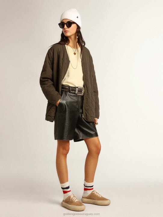mujer bermudas de piel negra con efecto desgastadoGolden Goose 02H6965
