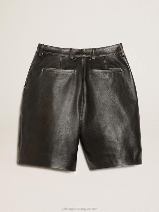 mujer bermudas de piel negra con efecto desgastadoGolden Goose 02H6965