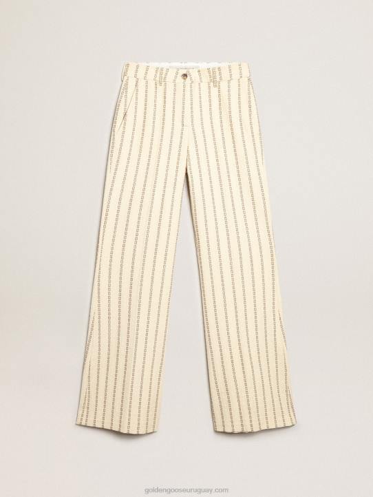 mujer pantalones de algodón color crema con motivo jacquardGolden Goose 02H61048