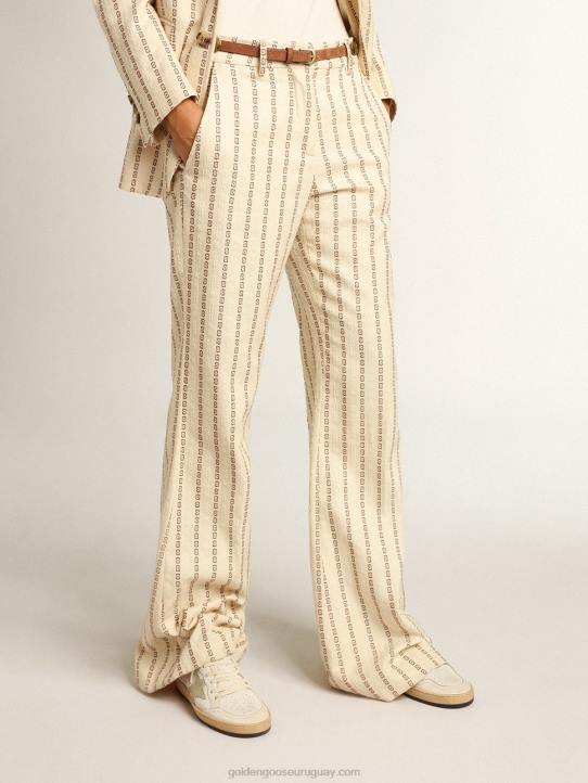 mujer pantalones de algodón color crema con motivo jacquardGolden Goose 02H61048