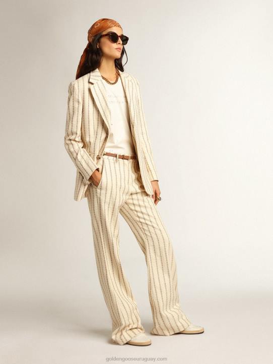 mujer pantalones de algodón color crema con motivo jacquardGolden Goose 02H61048