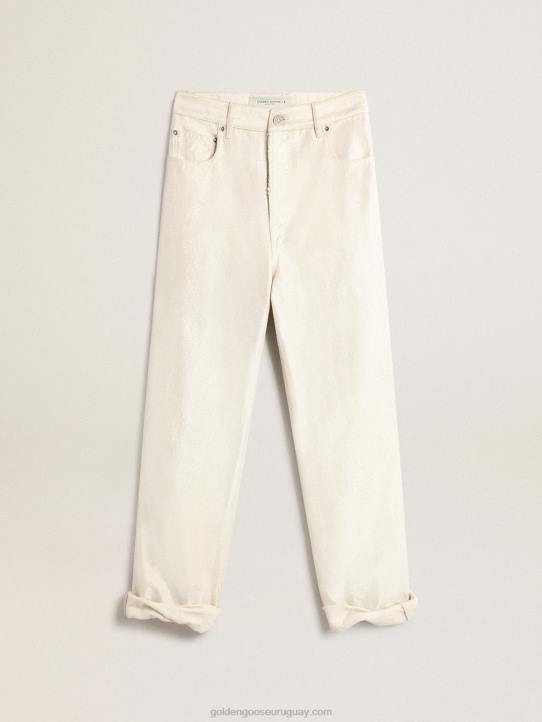 mujer pantalones de mezclilla blanco dorado 02H6974