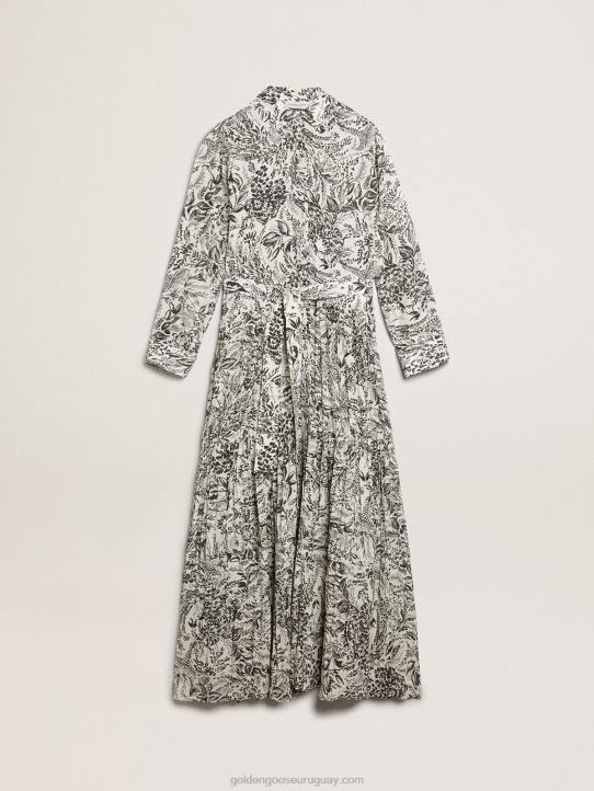 mujer vestido blanco con estampado toile de jouy negroGolden Goose 02H61054