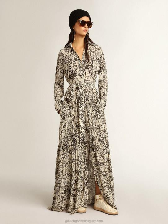 mujer vestido blanco con estampado toile de jouy negroGolden Goose 02H61054