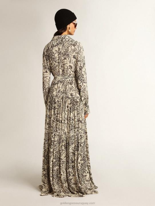 mujer vestido blanco con estampado toile de jouy negroGolden Goose 02H61054