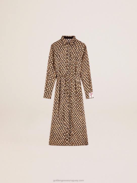 mujer vestido camisero con animal print y plumetis doradosGolden Goose 02H61016