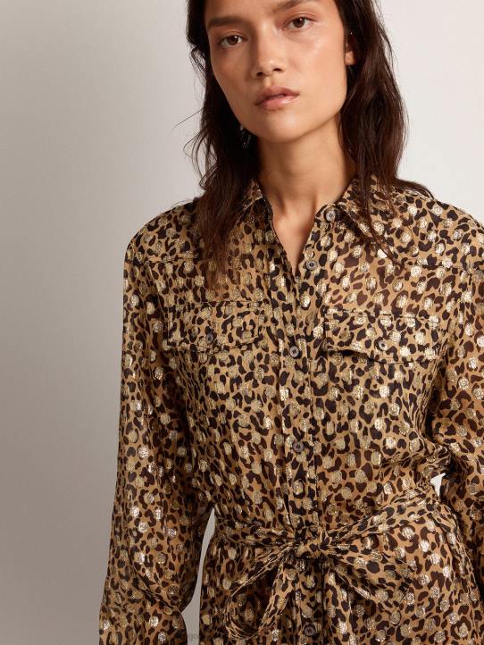mujer vestido camisero con animal print y plumetis doradosGolden Goose 02H61016