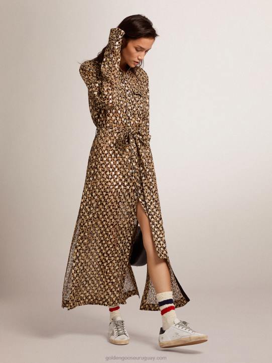 mujer vestido camisero con animal print y plumetis doradosGolden Goose 02H61016