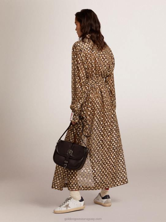 mujer vestido camisero con animal print y plumetis doradosGolden Goose 02H61016