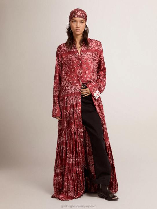 mujer vestido camisero de la colección en color burdeos con estampado paisleyGolden Goose 02H61023
