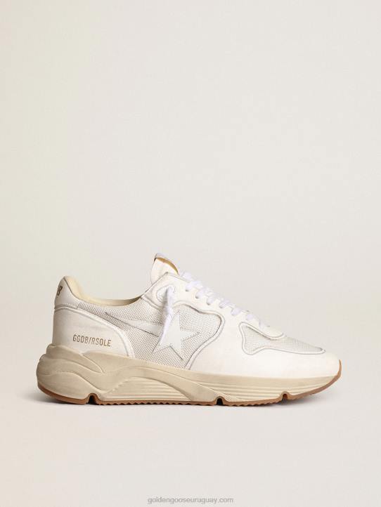 mujer Deportivas suela running de malla blanco óptico y napa con estrella de piel blancaGolden Goose 02H635