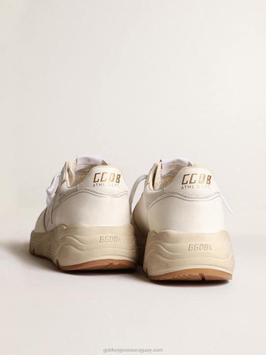 mujer Deportivas suela running de malla blanco óptico y napa con estrella de piel blancaGolden Goose 02H635
