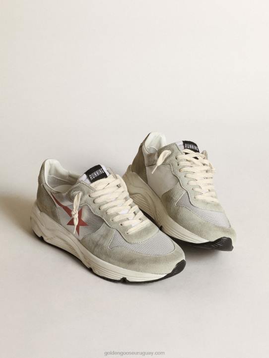 mujer Zapatillas deportivas con suela de running de piel laminada plateada con inserciones de ante gris hieloGolden Goose 02H676