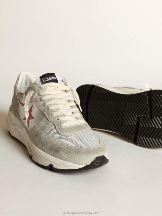 mujer Zapatillas deportivas con suela de running de piel laminada plateada con inserciones de ante gris hieloGolden Goose 02H676