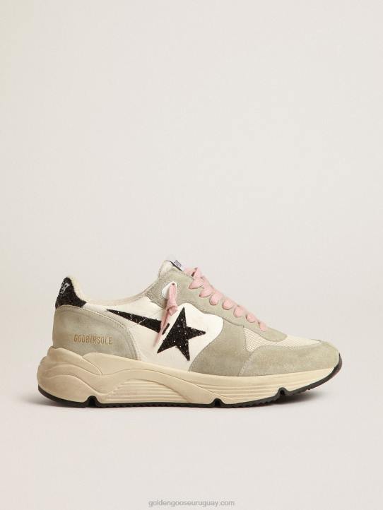 mujer suela de running con inserciones de ante gris y estrella de purpurina negraGolden Goose 02H6200
