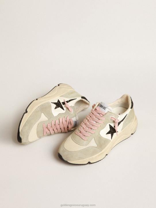 mujer suela de running con inserciones de ante gris y estrella de purpurina negraGolden Goose 02H6200