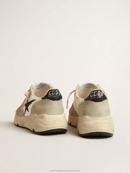 mujer suela de running con inserciones de ante gris y estrella de purpurina negraGolden Goose 02H6200