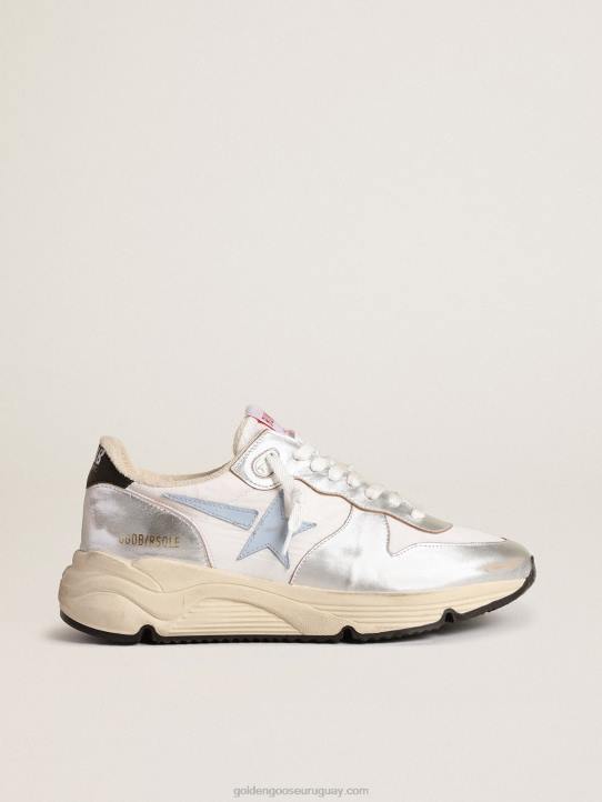 mujer suela de running de nailon y piel metalizada plateada con estrella celesteGolden Goose 02H6172