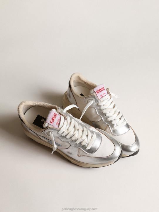 mujer suela de running de nailon y piel metalizada plateada con estrella celesteGolden Goose 02H6172
