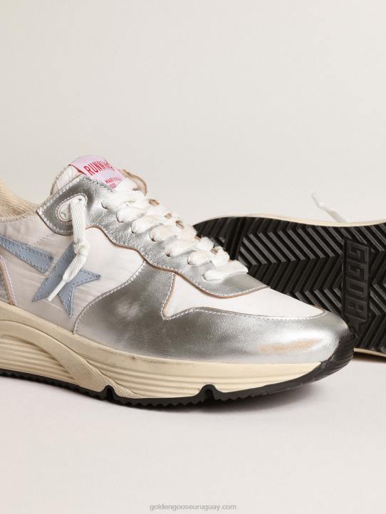 mujer suela de running de nailon y piel metalizada plateada con estrella celesteGolden Goose 02H6172