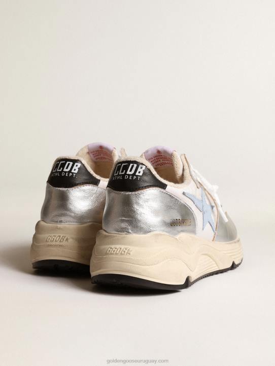 mujer suela de running de nailon y piel metalizada plateada con estrella celesteGolden Goose 02H6172