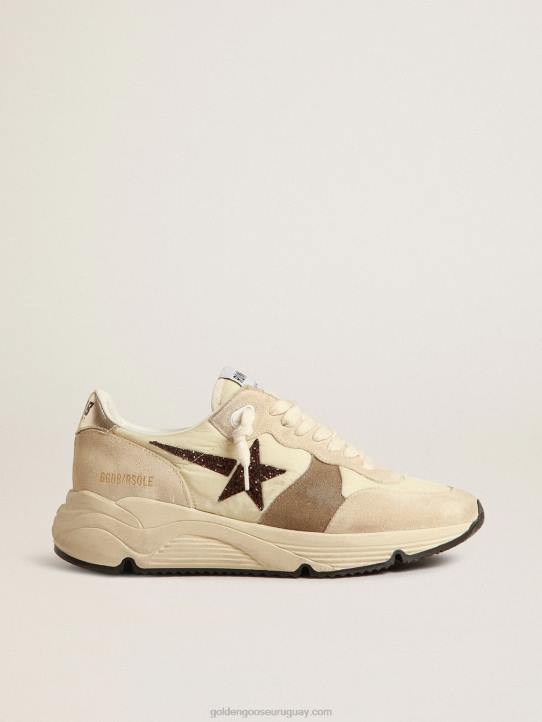 mujer suela running ltd de nailon color crema y ante con estrella brillanteGolden Goose 02H6220