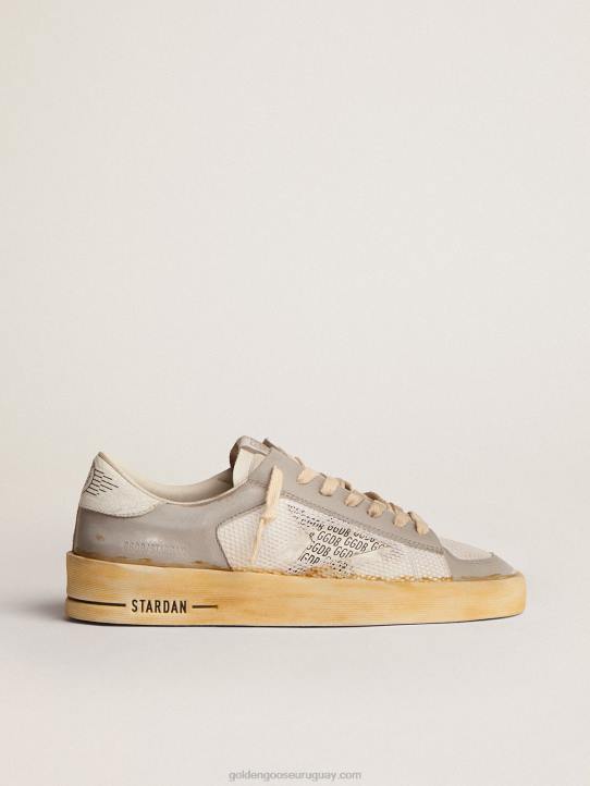 mujer zapatillas stardan con estrella de piel blanca con estampado ggdb y refuerzo del talón de piel craquelada blancaGolden Goose 02H6128